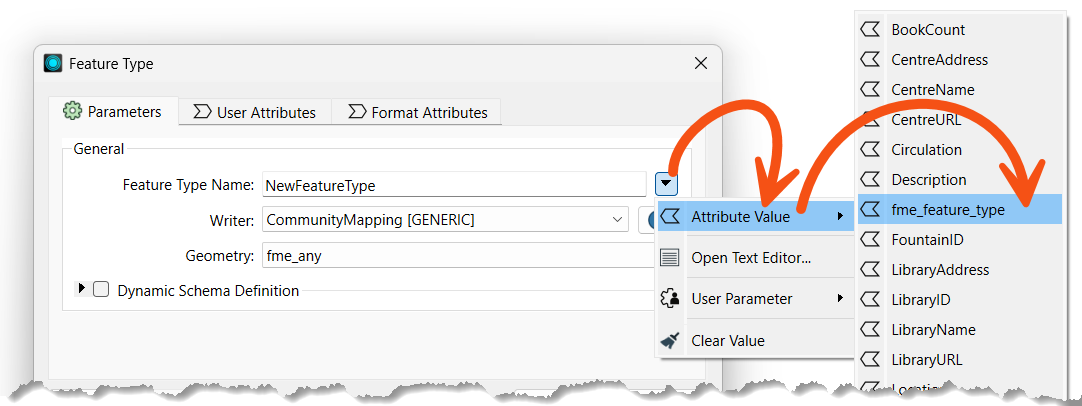 Setting Feature Type Name to fme_feature_type